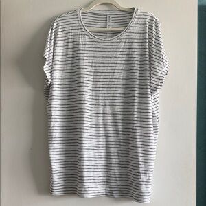 Athleta White and Gray Striped Short Sleeve Oversized Tee